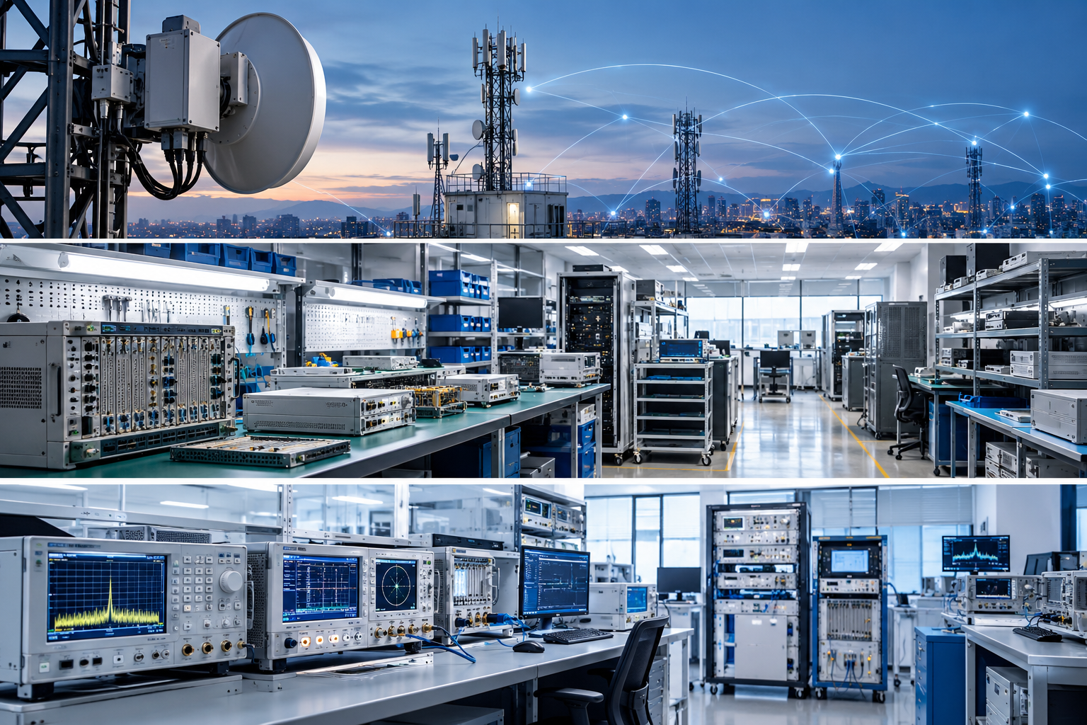 Modern telecom testing and engineering facility visualization